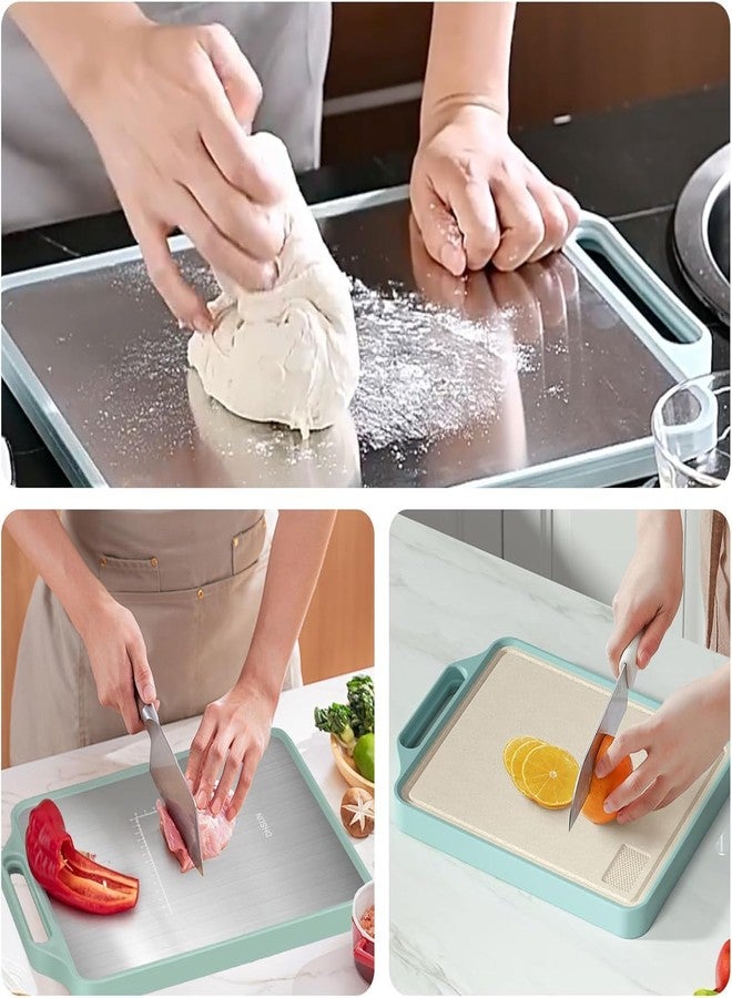 SIOPAWORLD Double Sided Cutting Board - Stainless Steel & Wheat Straw Vegetables Chopping Board for Kitchen, Dishwasher Safe, Large Food-Grade Board for Meat, Vegetables & Fruits (41 x 33cm) - Image 4